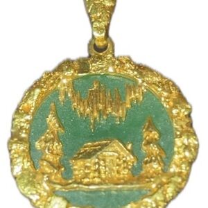 10k vintage Alaskan gold nugget / nephrite jade pendant.